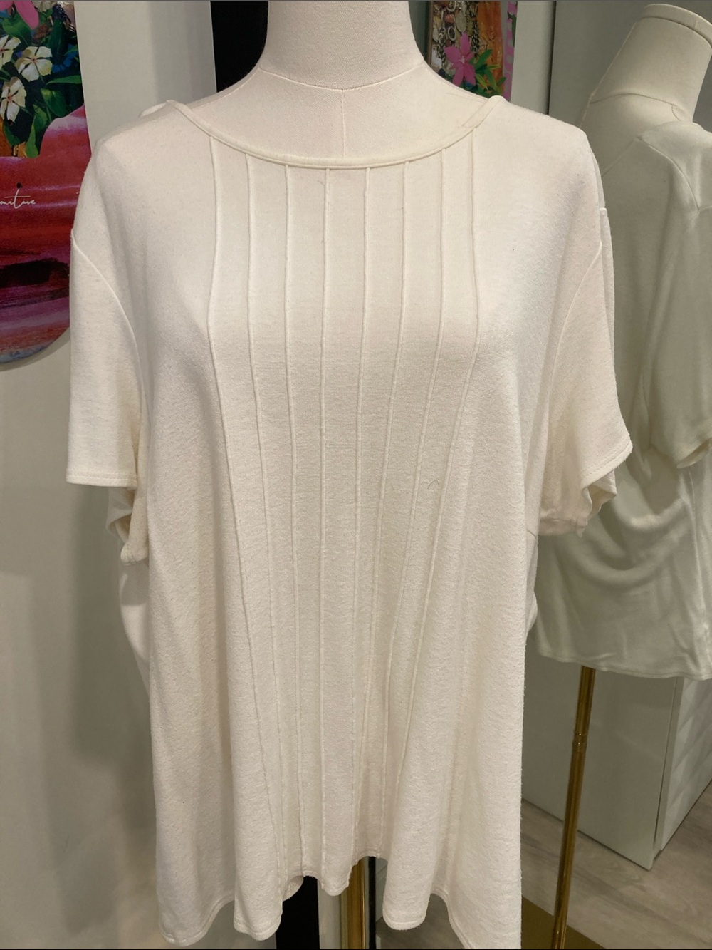 Women's Cream Short Sleeve Rib-Panel Tee